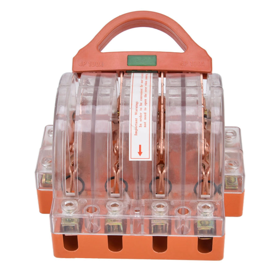 Knife Safety Switch AC380V 100A 4 Pole Double Throw Transparent Shell LED Indicators Disconnect Knife Switch