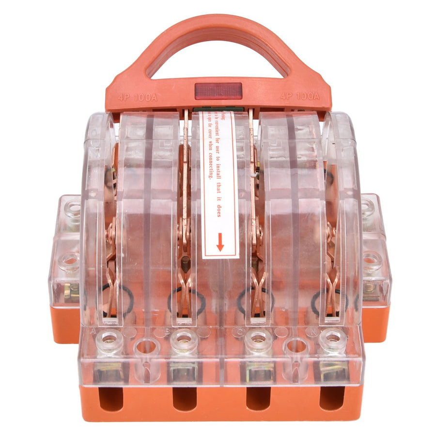Knife Safety Switch AC380V 100A 4 Pole Double Throw Transparent Shell LED Indicators Disconnect Knife Switch