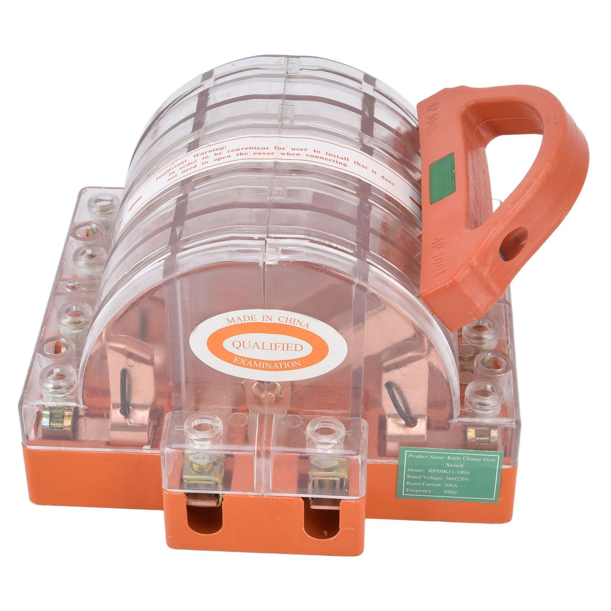 Knife Safety Switch AC380V 100A 4 Pole Double Throw Transparent Shell LED Indicators Disconnect Knife Switch