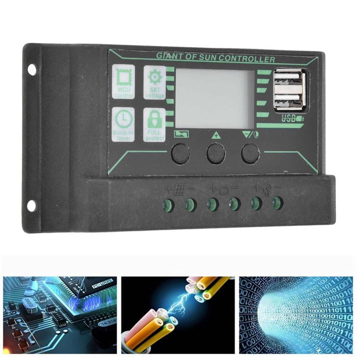 Solar Charge Discharge Controller Adjustable LCD Display PWM Dual USB Photovoltaic MPPT Solar Panel Regulator 30A