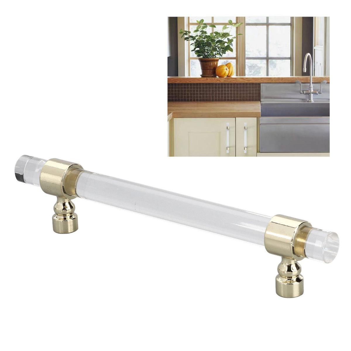Crystal Acrylic Handle Transparent Easy to Install Drawer Pull Handle for Cabinets Drawers Dressers B01277S Hole Spacing 96 Gold