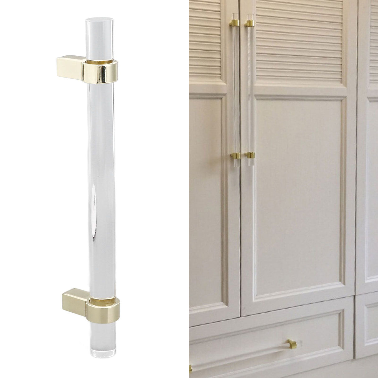 Crystal Acrylic Handle Modern Transparent Drawer Pull Handle for Closets Bookcases Shoe Cabinet Hole Spacing128 Gold