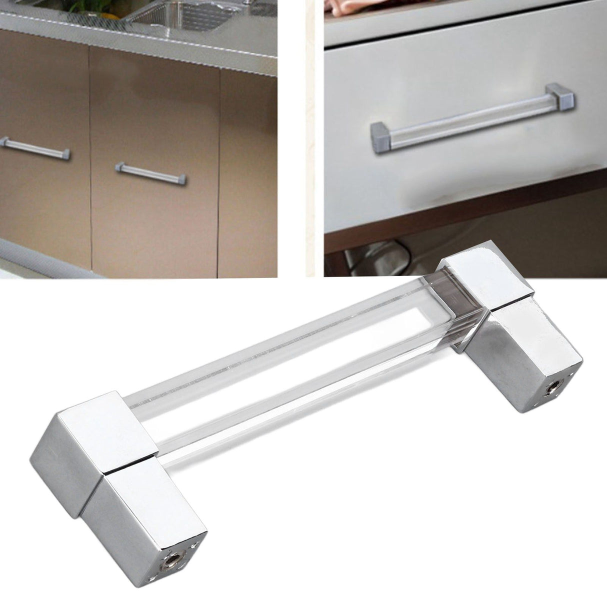 Acrylic Drawer Pulls Single Hole Crystal Cabinet Drawer Pulls for Kitchen Cabinets Dresser Cupboard Hole Spacing 128 Silver