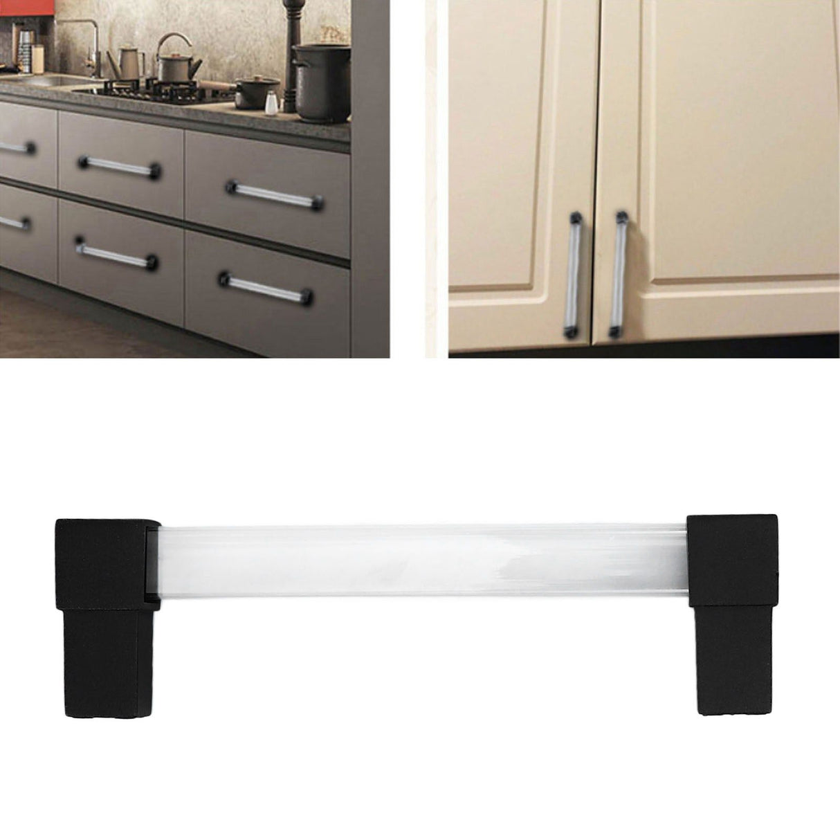 Acrylic Drawer Pulls Single Hole Crystal Cabinet Drawer Pulls for Kitchen Cabinets Dresser Cupboard Hole Spacing 128 Black