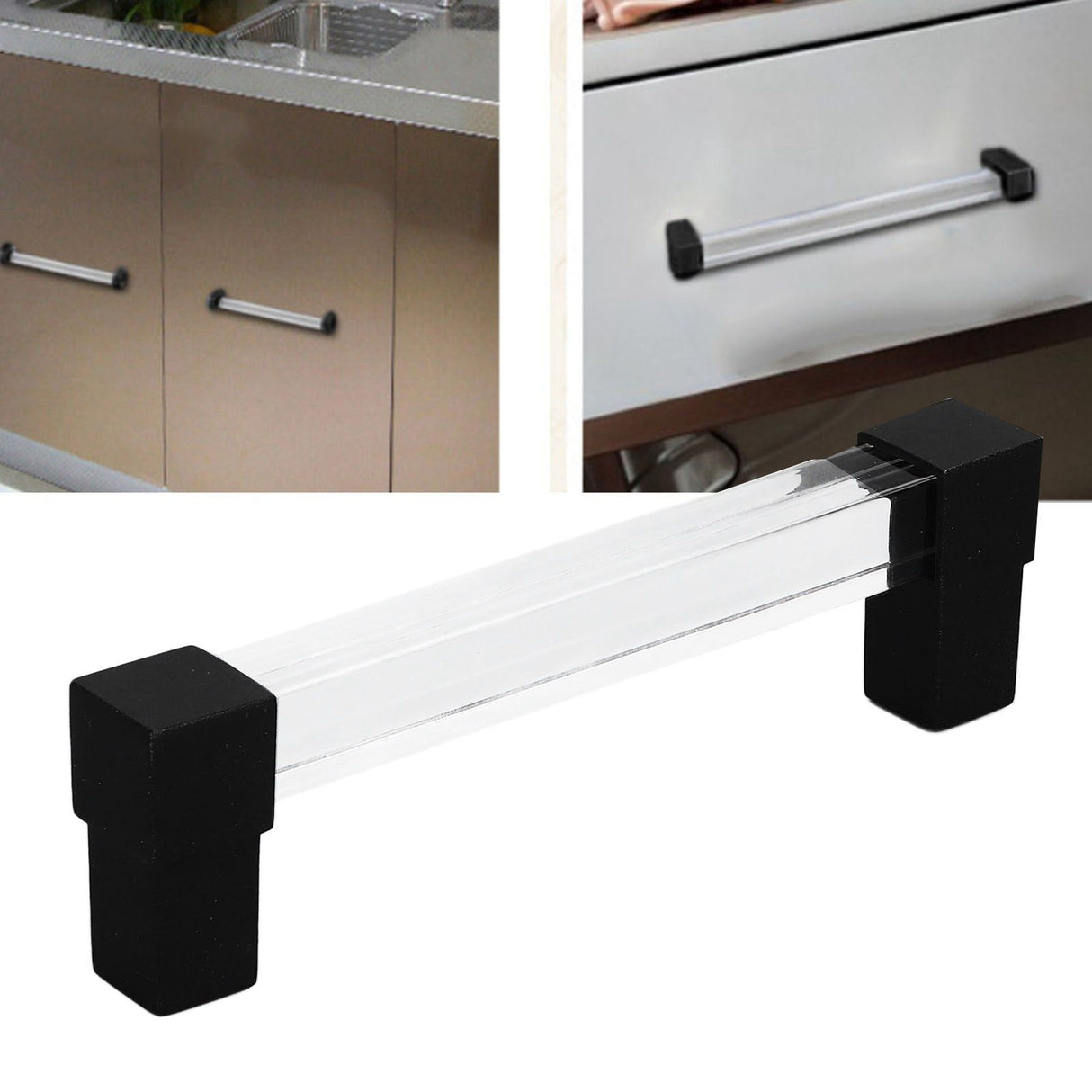 Acrylic Drawer Pulls Single Hole Crystal Cabinet Drawer Pulls for Kitchen Cabinets Dresser Cupboard Hole Spacing 128 Black