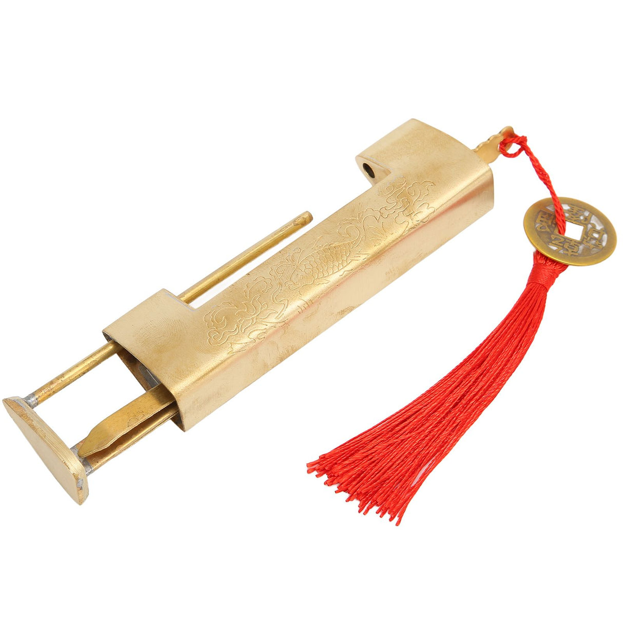 Brass Antique Padlock Spacing 5.9cm Exquisite Rustproof Chinese Old Style Fish Horizontal Padlock for Jewelry Boxes Brass Colour
