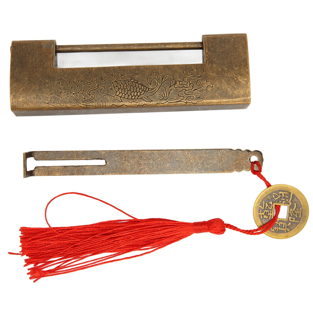 Brass Antique Padlock Spacing 5.9cm Exquisite Rustproof Chinese Old Style Fish Horizontal Padlock for Jewelry Boxes Bronze