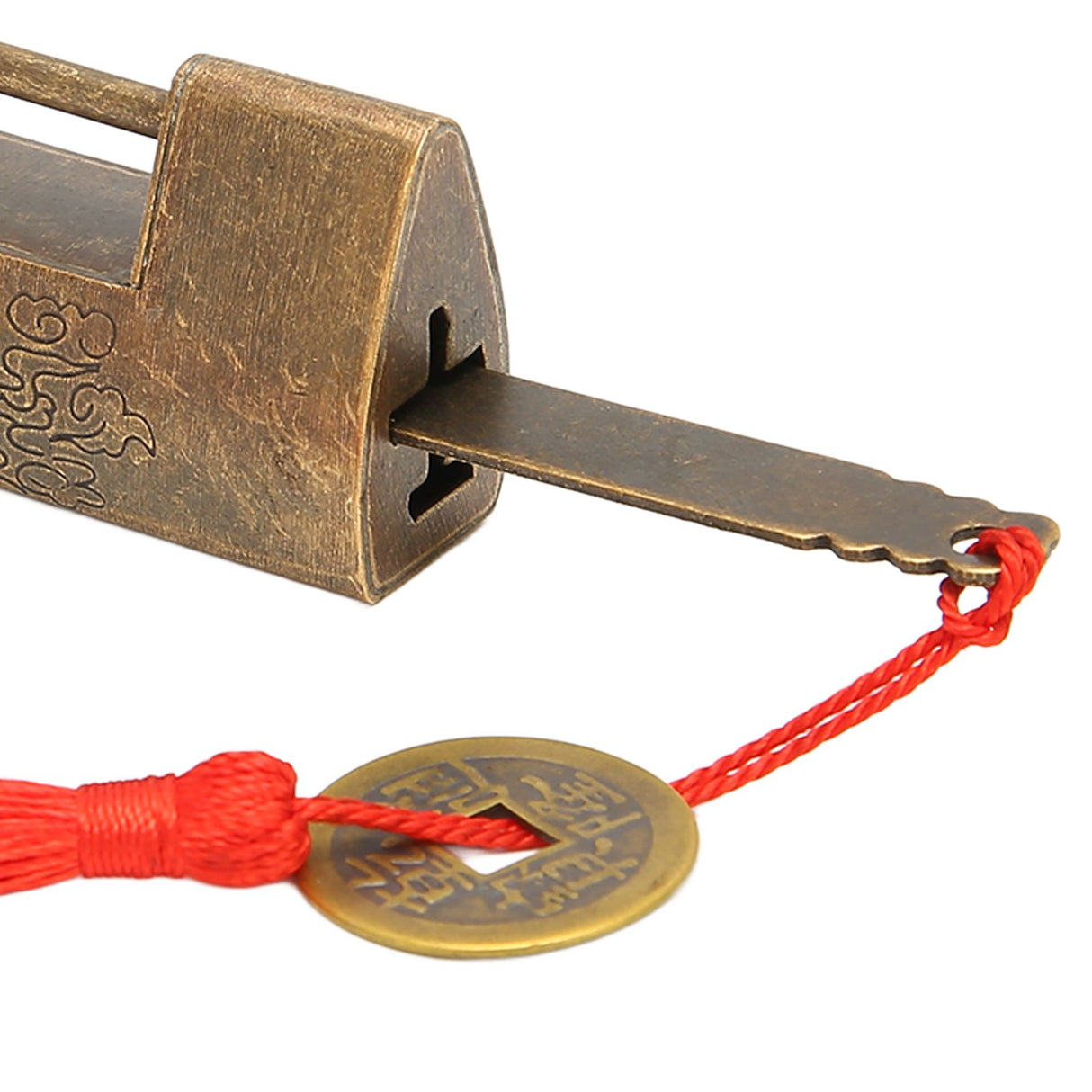 Brass Antique Padlock Spacing 5.9cm Exquisite Rustproof Chinese Old Style Fish Horizontal Padlock for Jewelry Boxes Bronze