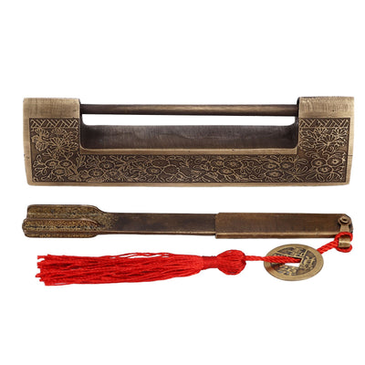Chinese Antique Lock Retro Spacing 9cm/3.5in Classic Pattern Brass Horizontal Padlock Lock for Gift Boxes Cabinets