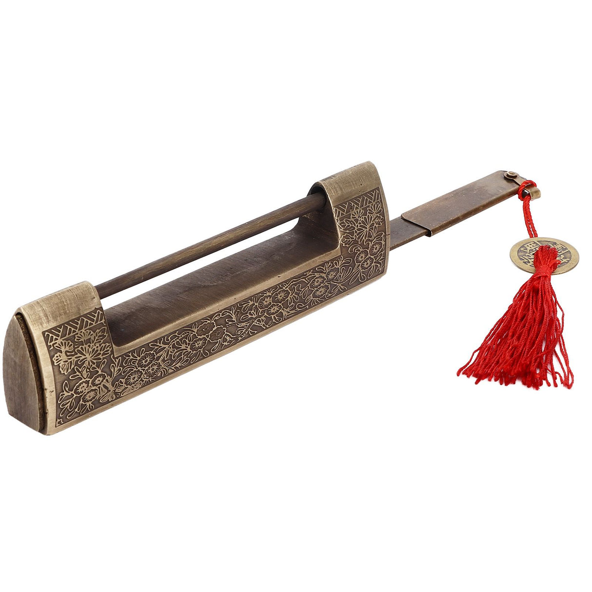 Chinese Antique Lock Retro Spacing 9cm/3.5in Classic Pattern Brass Horizontal Padlock Lock for Gift Boxes Cabinets