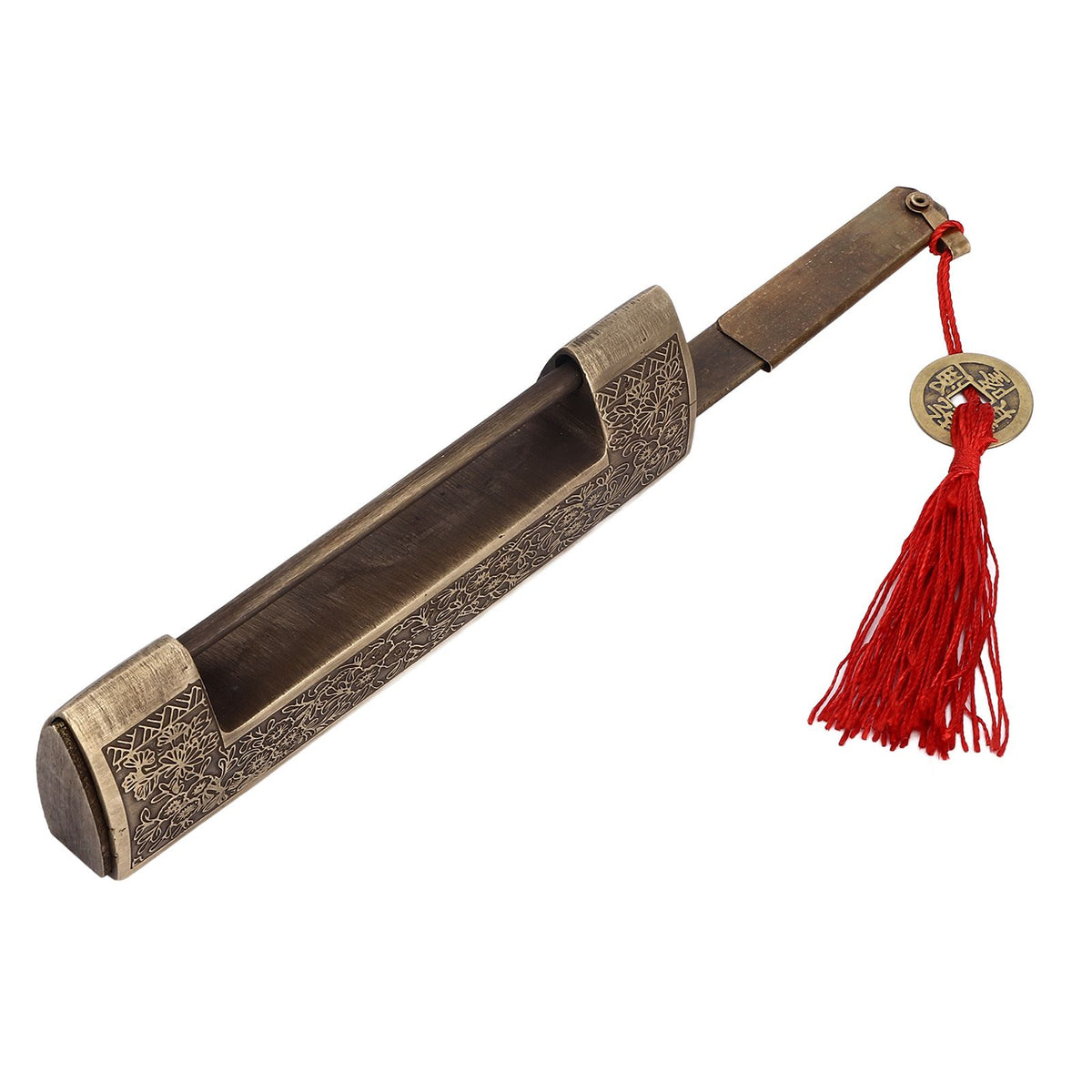 Chinese Antique Lock Retro Spacing 9cm/3.5in Classic Pattern Brass Horizontal Padlock Lock for Gift Boxes Cabinets