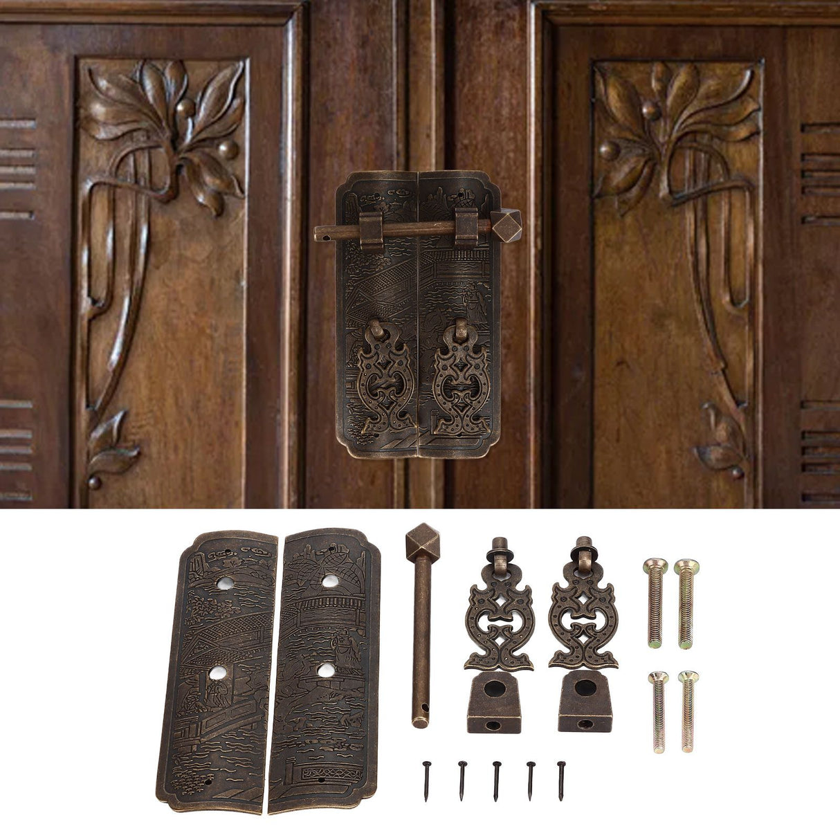 Antique Drawer Pendant Pulls Beautifully Engraved High Hardness Brass Book Cabinet Pull Handle for Dressers Wardrobes