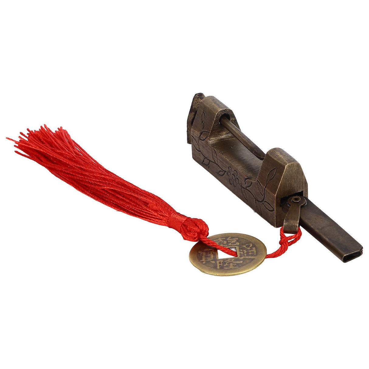 Chinese Antique Lock Retro Classic Pattern Design Bronze Brass Material 5x2cm/2.0x0.8in Horizontal Padlock for Boxes