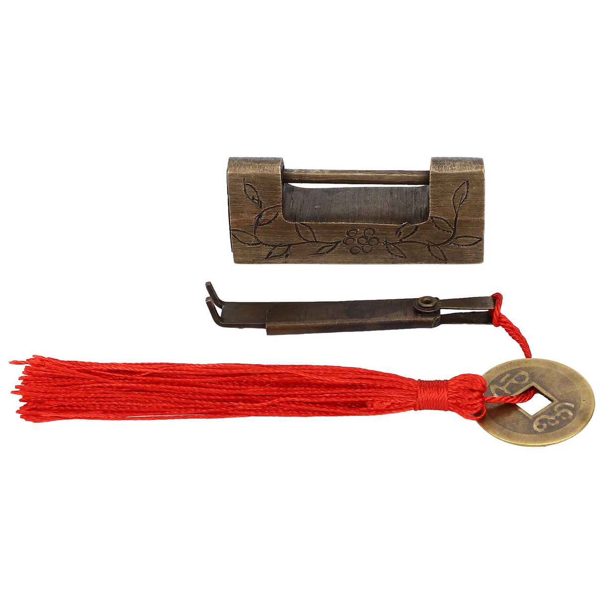 Chinese Antique Lock Retro Classic Pattern Design Bronze Brass Material 5x2cm/2.0x0.8in Horizontal Padlock for Boxes