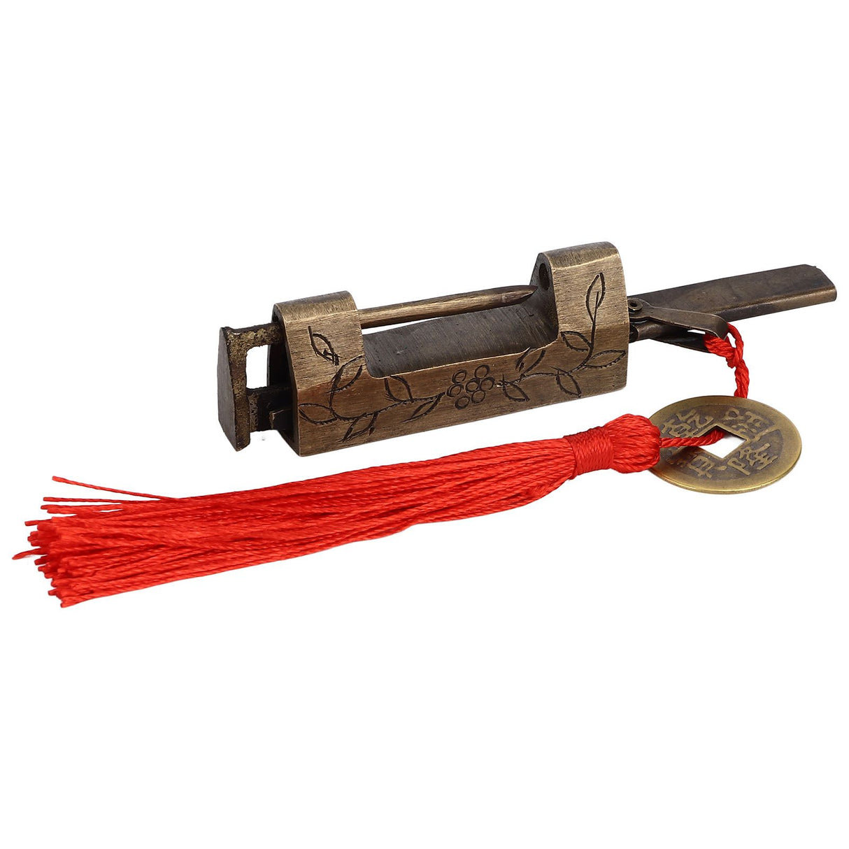 Chinese Antique Lock Retro Classic Pattern Design Bronze Brass Material 5x2cm/2.0x0.8in Horizontal Padlock for Boxes