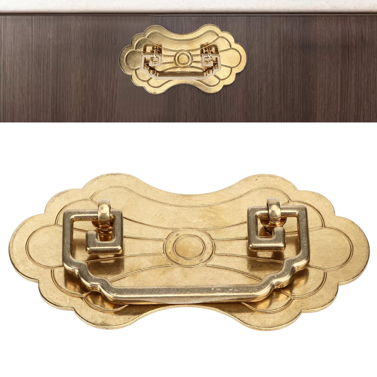 Antique Drawer Handle 12.8x7cm Wealth Blossoms Retro Chinese Style Brass Vintage Drawer Pulls with 2 Screws for Bookcase Brass