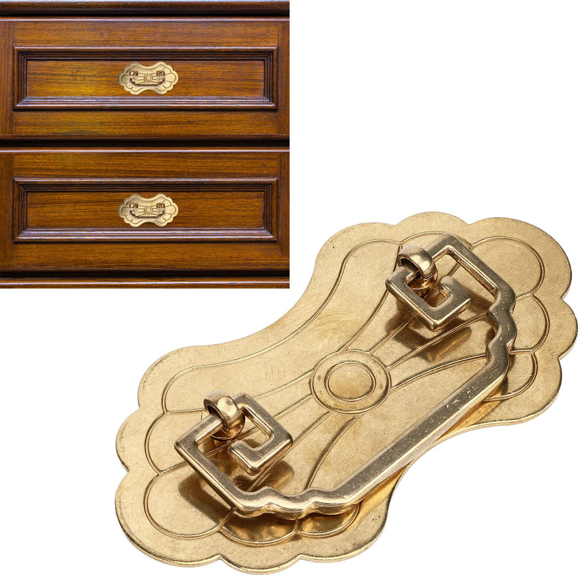 Antique Drawer Handle 12.8x7cm Wealth Blossoms Retro Chinese Style Brass Vintage Drawer Pulls with 2 Screws for Bookcase Brass