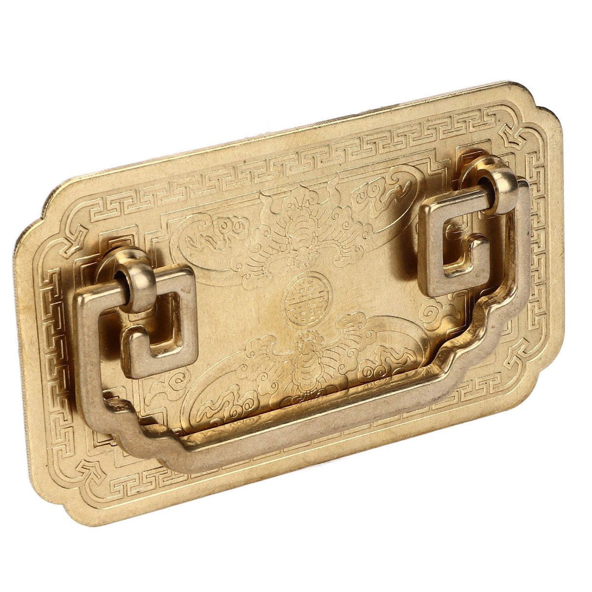 Antique Drawer Handle Tetragonal Bat Handle Antique Chinese Retro Style Drawer Pulls with 2 Screws for Cabinet Doors Brass