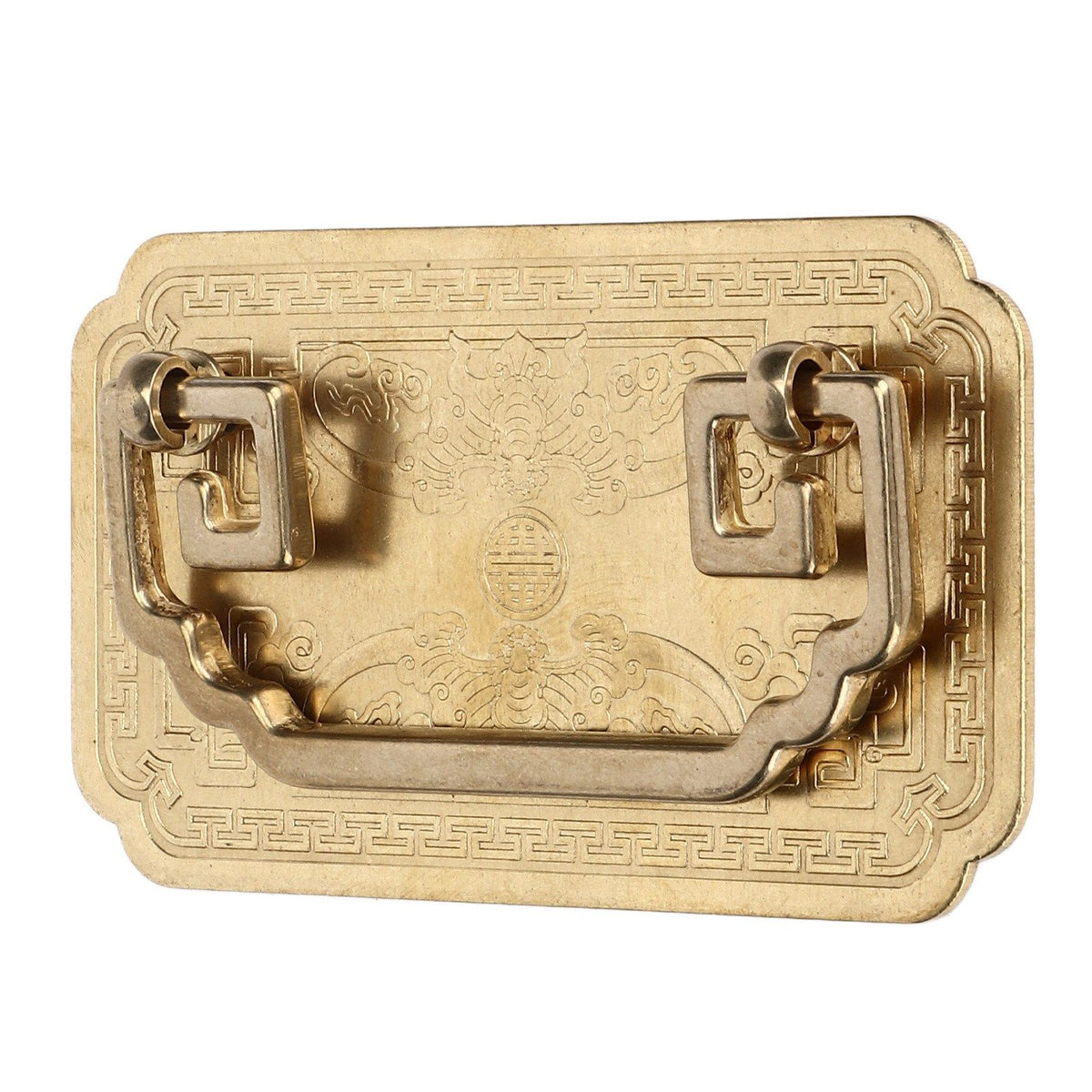 Antique Drawer Handle Tetragonal Bat Handle Antique Chinese Retro Style Drawer Pulls with 2 Screws for Cabinet Doors Brass