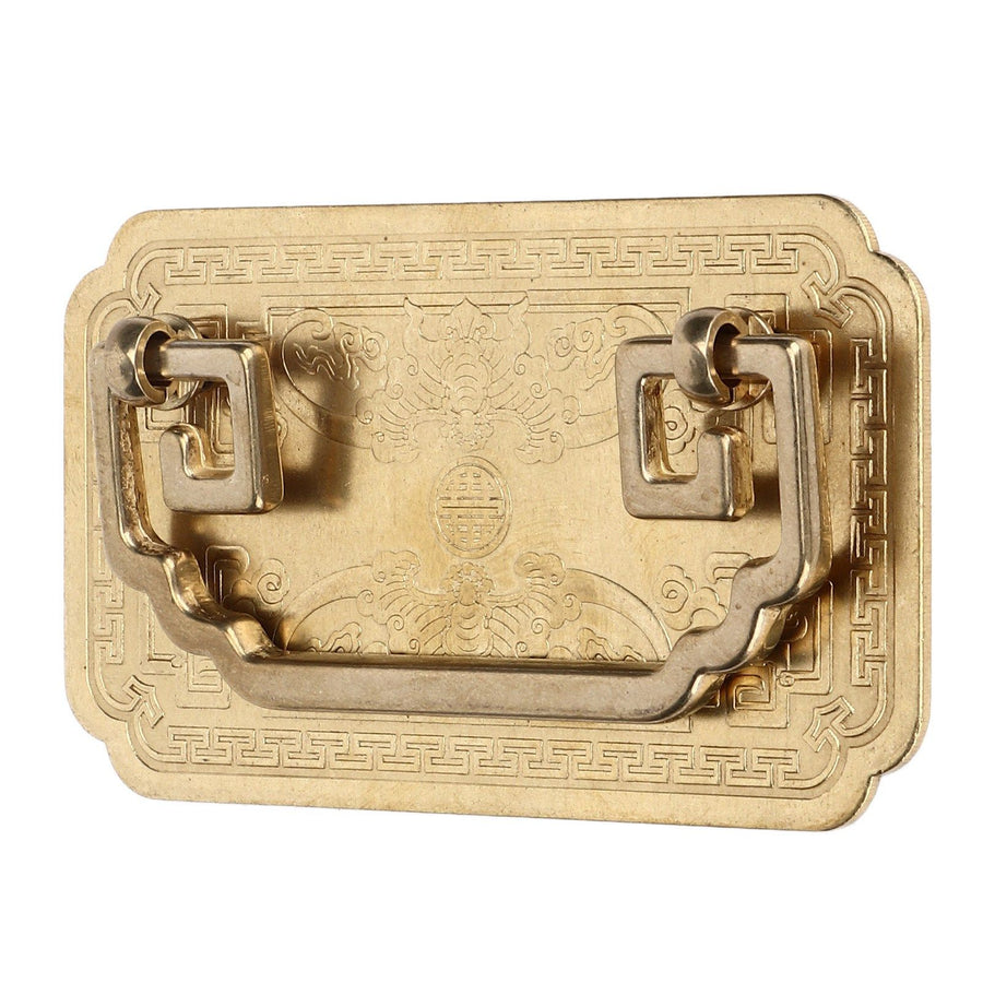 Antique Drawer Handle Tetragonal Bat Handle Antique Chinese Retro Style Drawer Pulls with 2 Screws for Cabinet Doors Brass
