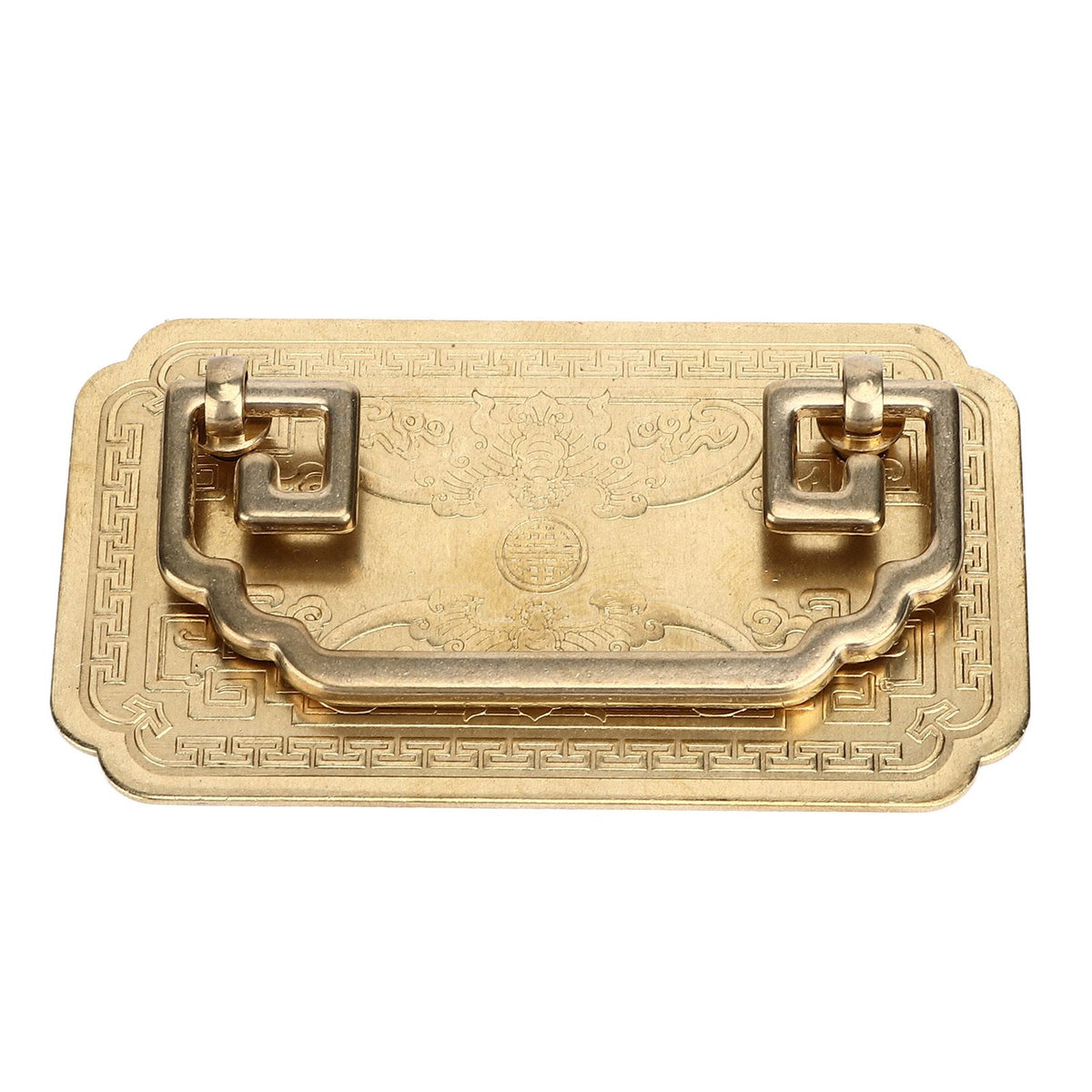 Antique Drawer Handle Tetragonal Bat Handle Antique Chinese Retro Style Drawer Pulls with 2 Screws for Cabinet Doors Brass