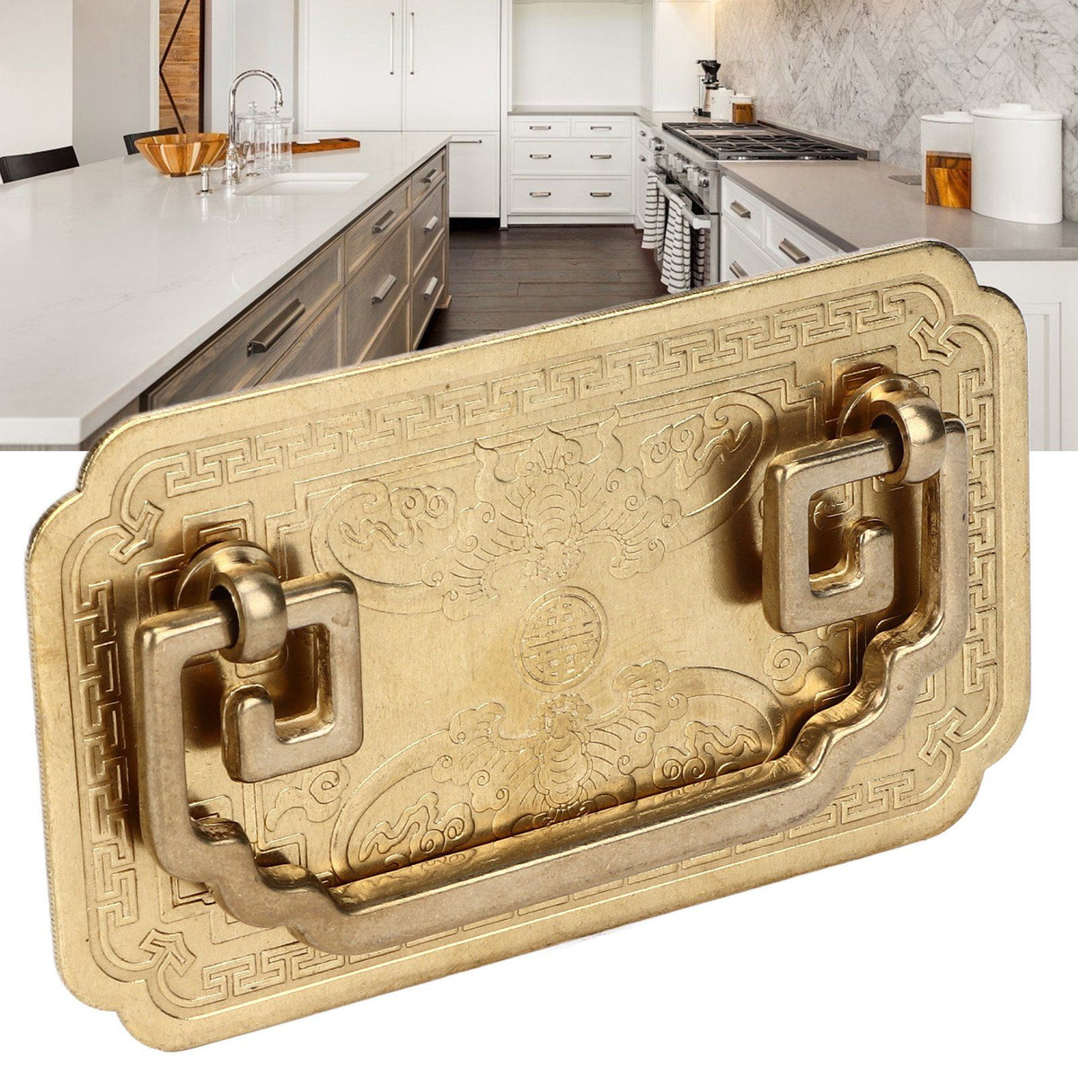Antique Drawer Handle Tetragonal Bat Handle Antique Chinese Retro Style Drawer Pulls with 2 Screws for Cabinet Doors Brass