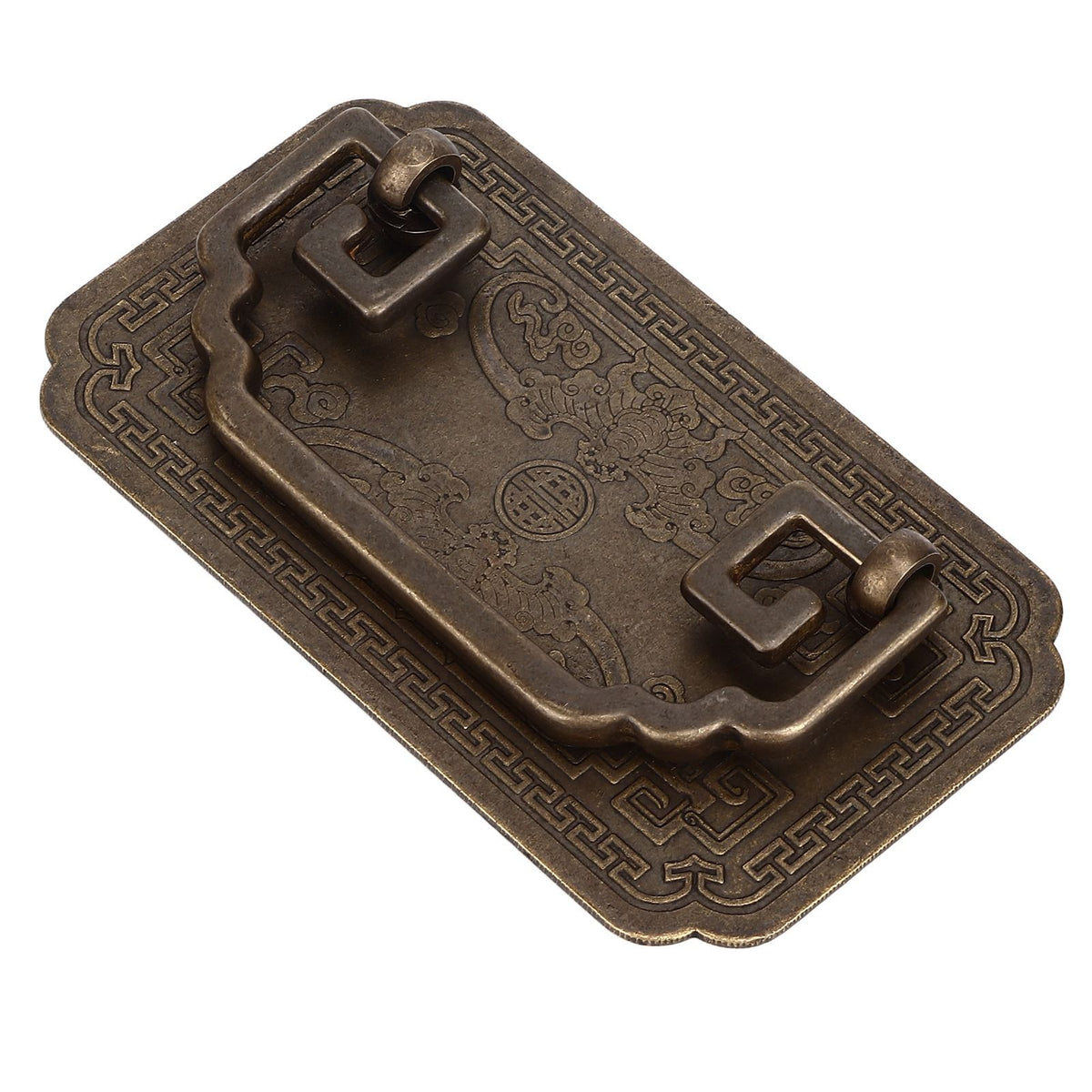 Antique Drawer Handle Tetragonal Bat Handle Antique Chinese Retro Style Drawer Pulls with 2 Screws for Cabinet Doors Bronze