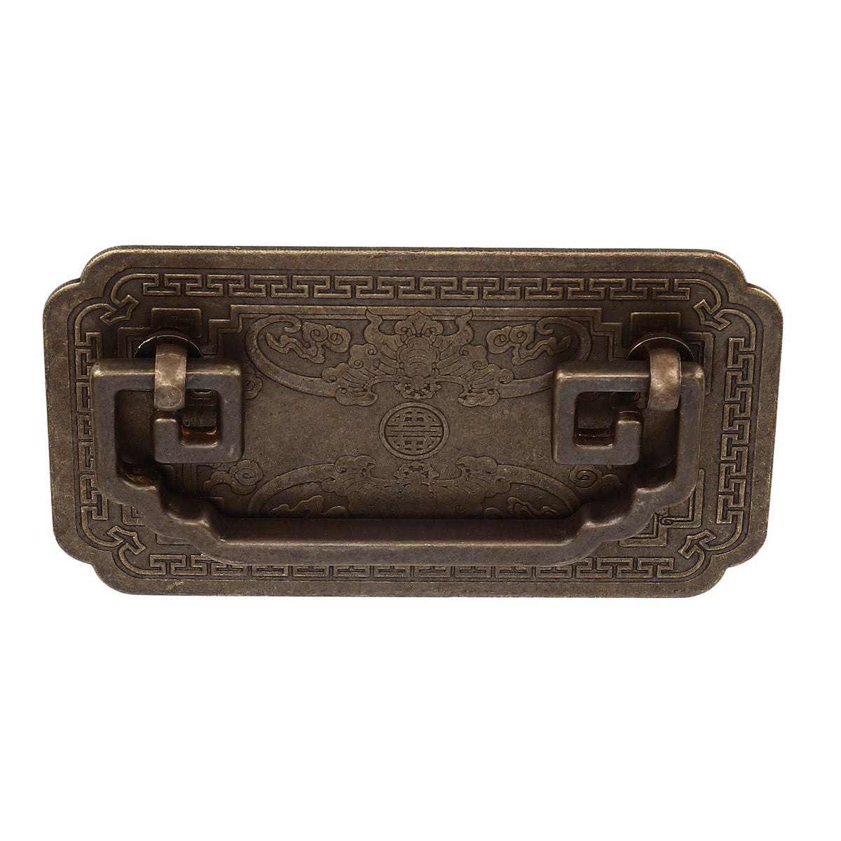 Antique Drawer Handle Tetragonal Bat Handle Antique Chinese Retro Style Drawer Pulls with 2 Screws for Cabinet Doors Bronze