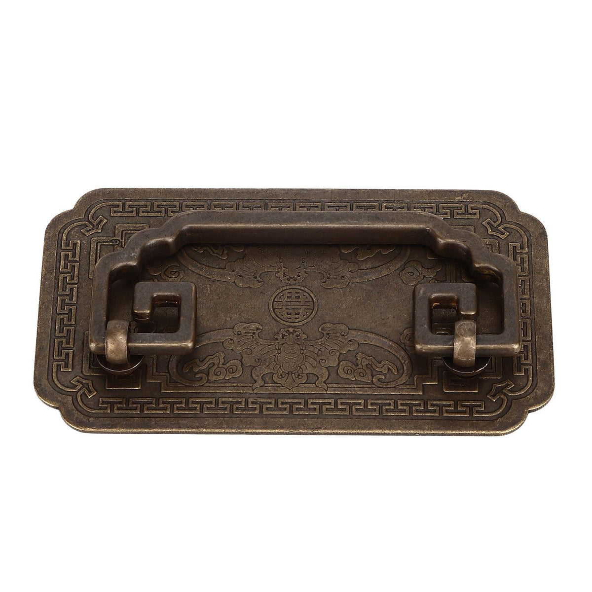 Antique Drawer Handle Tetragonal Bat Handle Antique Chinese Retro Style Drawer Pulls with 2 Screws for Cabinet Doors Bronze
