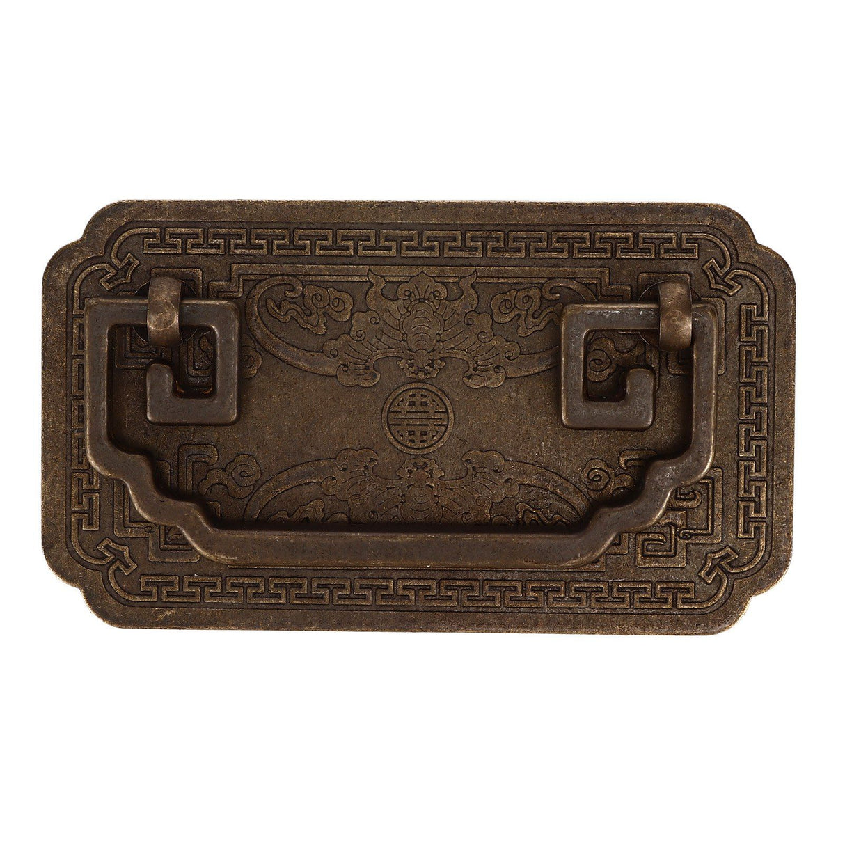 Antique Drawer Handle Tetragonal Bat Handle Antique Chinese Retro Style Drawer Pulls with 2 Screws for Cabinet Doors Bronze