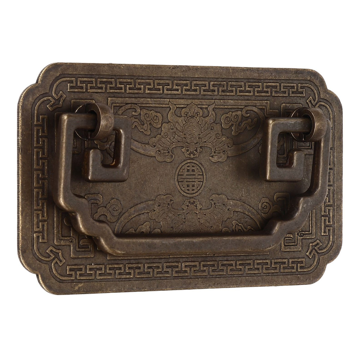 Antique Drawer Handle Tetragonal Bat Handle Antique Chinese Retro Style Drawer Pulls with 2 Screws for Cabinet Doors Bronze