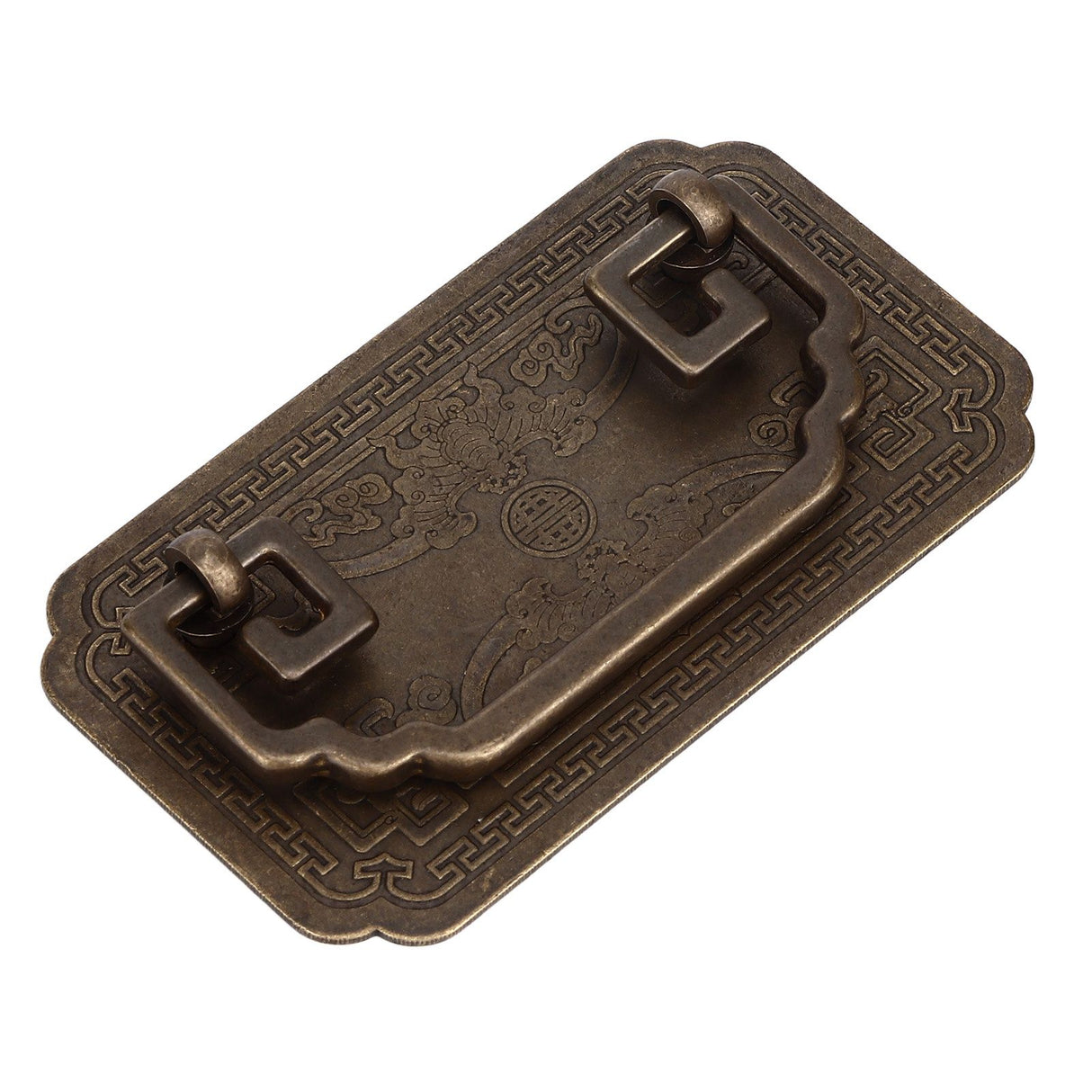 Antique Drawer Handle Tetragonal Bat Handle Antique Chinese Retro Style Drawer Pulls with 2 Screws for Cabinet Doors Bronze