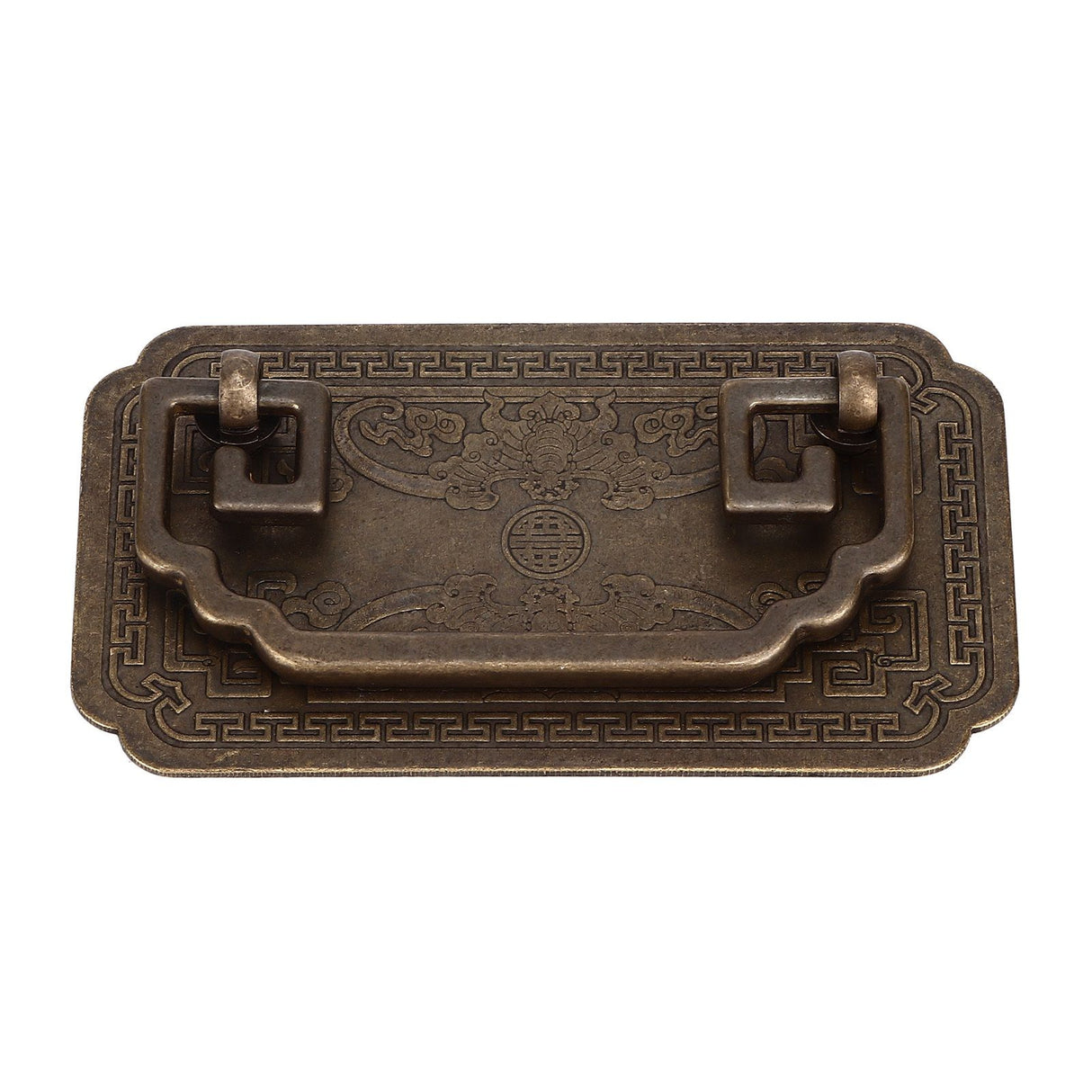 Antique Drawer Handle Tetragonal Bat Handle Antique Chinese Retro Style Drawer Pulls with 2 Screws for Cabinet Doors Bronze