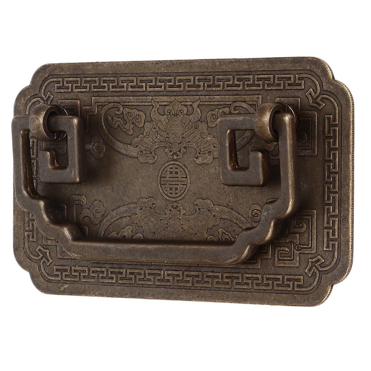 Antique Drawer Handle Tetragonal Bat Handle Antique Chinese Retro Style Drawer Pulls with 2 Screws for Cabinet Doors Bronze