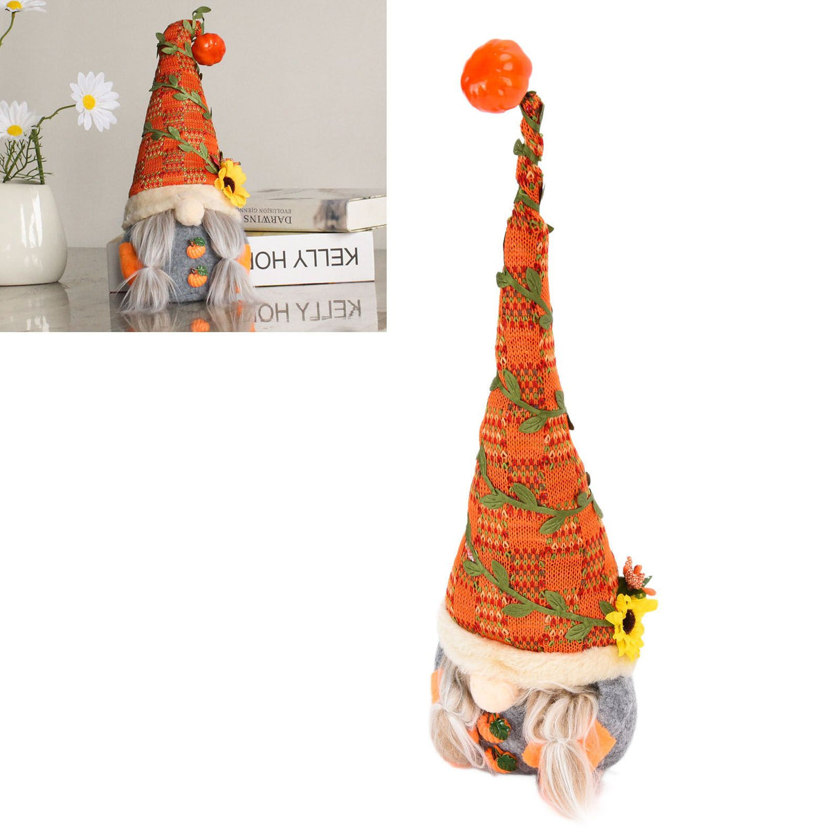 Faceless Doll Ornament Window Decoration Harvest Festival Elf Pumpkin Sunflower Dwarf Ornaments for Home Office Bookstore CafeBraids