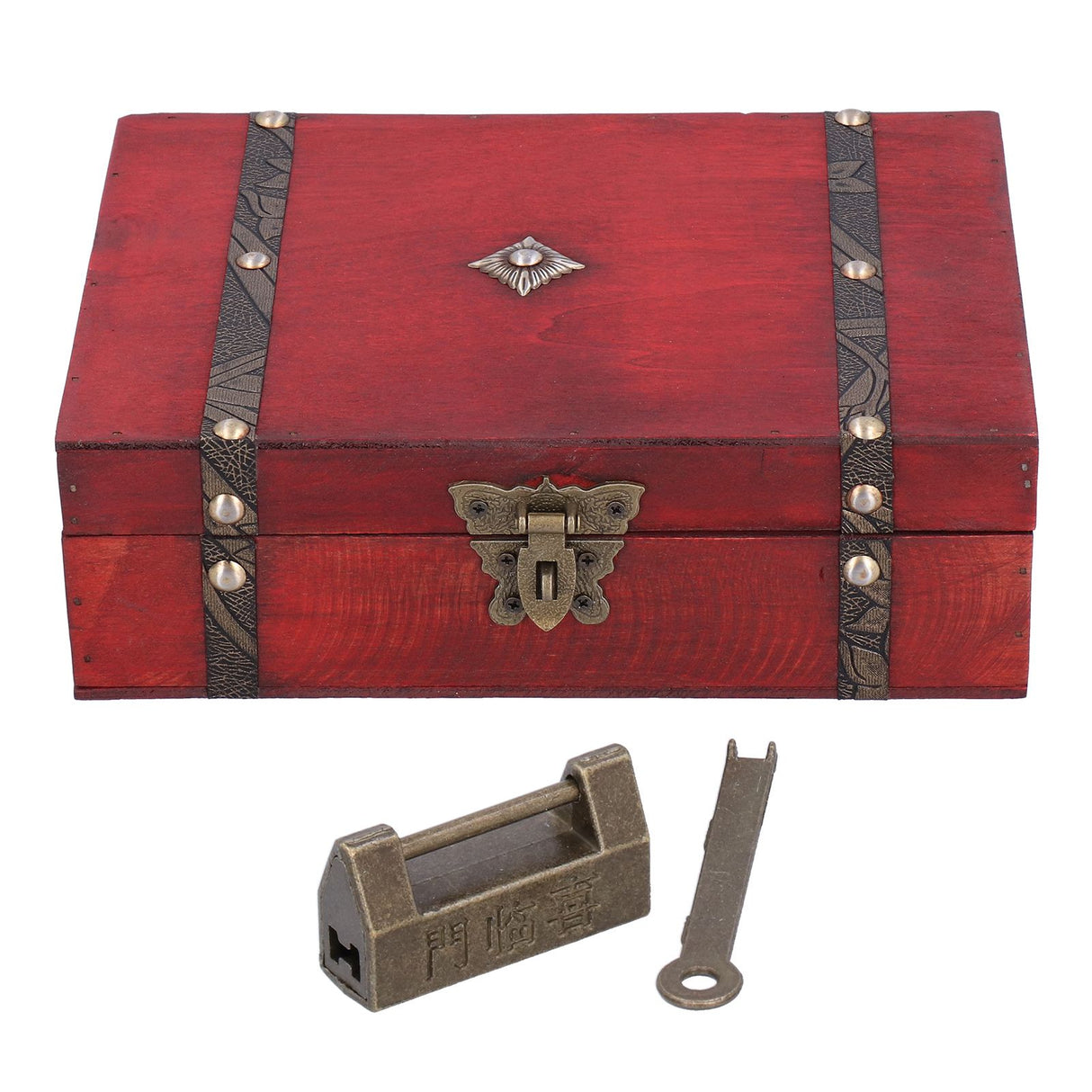 Jewelry Box Antique Wooden Photography Shooting Props Desktop Storage Box with Lock