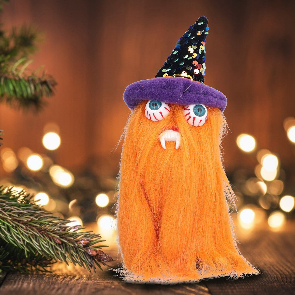 Halloween Dolls Ornament Halloween Plush Gnome with Witch Hat and Vampires Tooth for Halloween DecorationsOrange