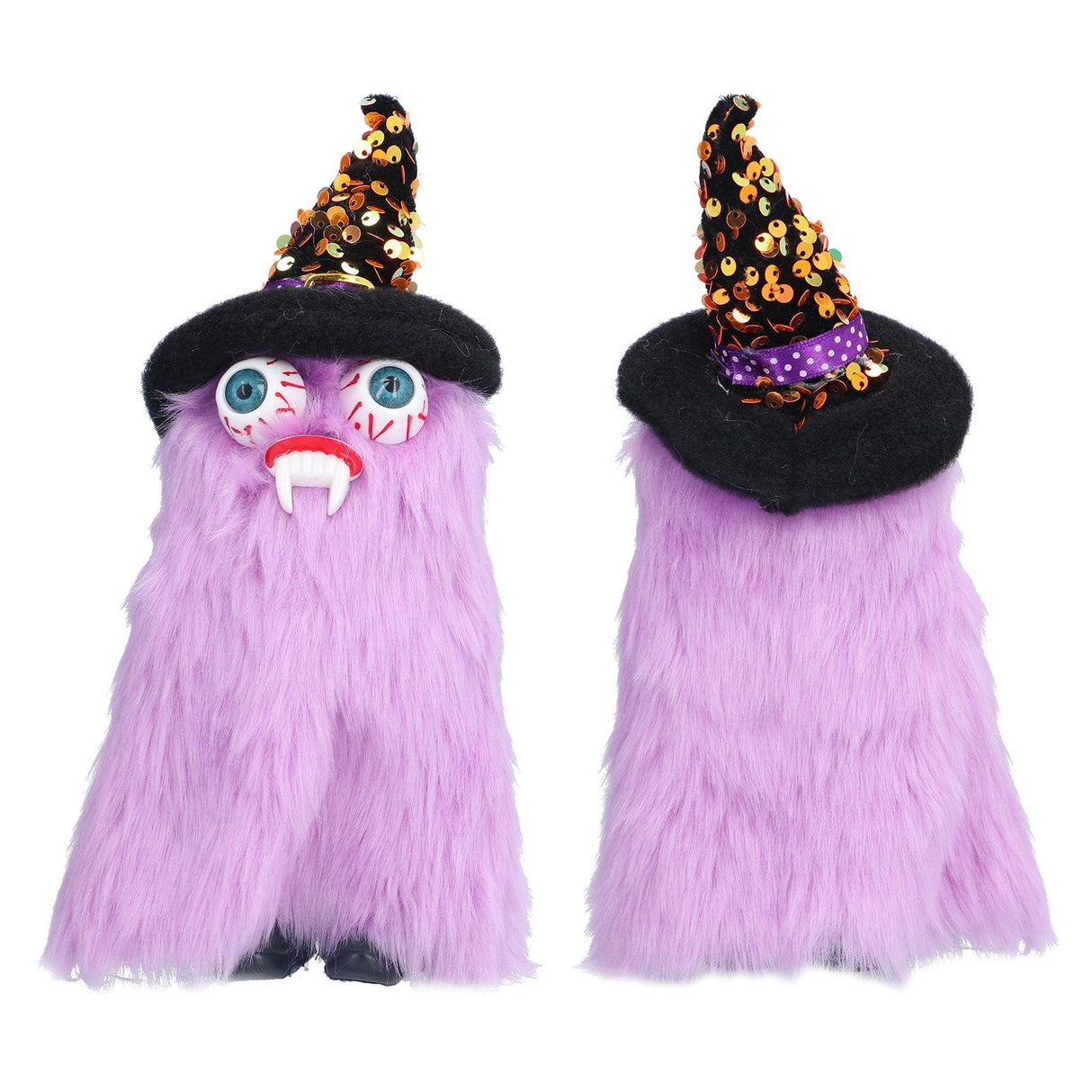 Halloween Dolls Ornament Halloween Plush Gnome with Witch Hat and Vampires Tooth for Halloween DecorationsPurple