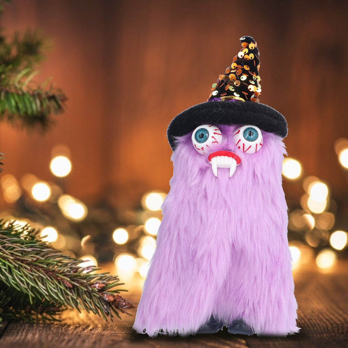 Halloween Dolls Ornament Halloween Plush Gnome with Witch Hat and Vampires Tooth for Halloween DecorationsPurple