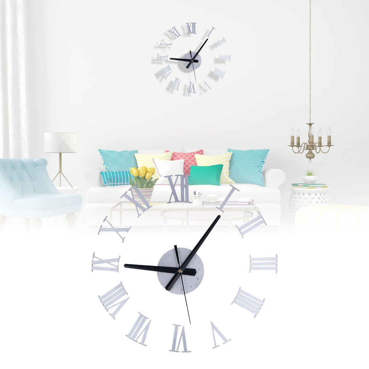 Roman Numerals Design Wall Clock Acrylic Mute Frameless DIY Wall Clock for Home Office