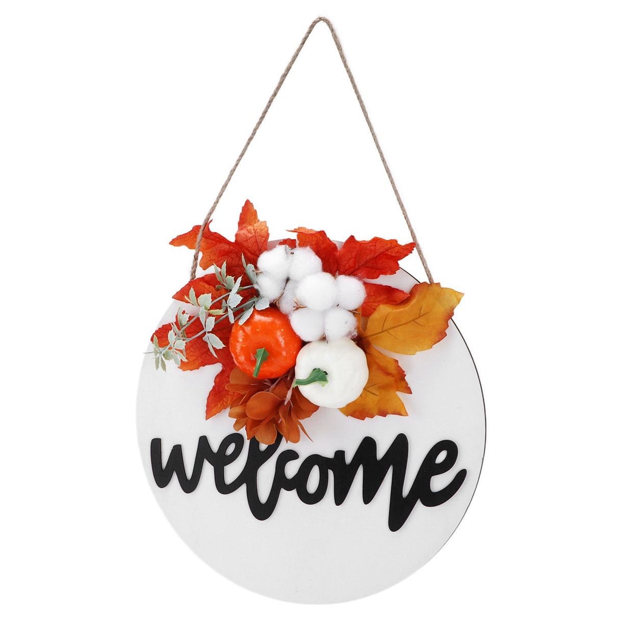 Round Wood Door Sign Farmhouse Front Door Hanging Welcome Sign Decors for Halloween ChristmasMaple Leaf Cotton