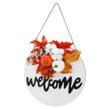 Round Wood Door Sign Farmhouse Front Door Hanging Welcome Sign Decors for Halloween ChristmasMaple Leaf Cotton - Rear View