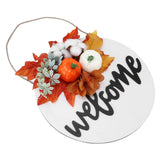 Round Wood Door Sign Farmhouse Front Door Hanging Welcome Sign Decors for Halloween ChristmasMaple Leaf Cotton - Close-Up Angle