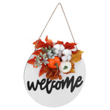 Round Wood Door Sign Farmhouse Front Door Hanging Welcome Sign Decors for Halloween ChristmasMaple Leaf Cotton