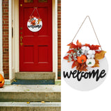 Round Wood Door Sign Farmhouse Front Door Hanging Welcome Sign Decors for Halloween ChristmasMaple Leaf Cotton