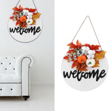 Round Wood Door Sign Farmhouse Front Door Hanging Welcome Sign Decors for Halloween ChristmasMaple Leaf Cotton - Extra Image