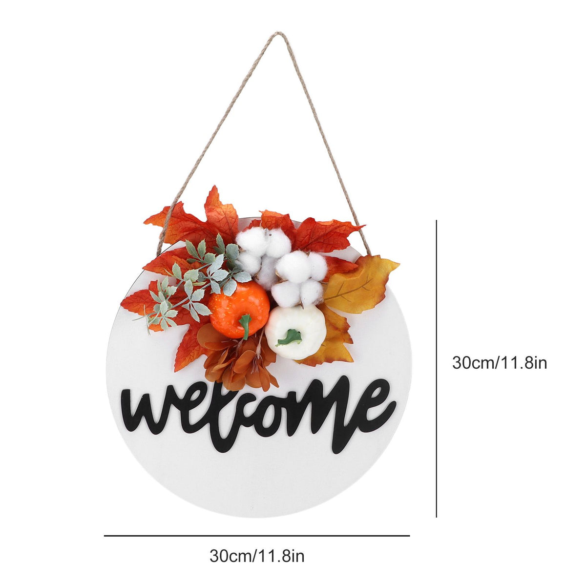 Round Wood Door Sign Farmhouse Front Door Hanging Welcome Sign Decors for Halloween ChristmasMaple Leaf Cotton