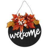 Round Wood Door Sign Farmhouse Front Door Hanging Welcome Sign Decors for Halloween ChristmasMaple Leaf Skeleton - 45-Degree Angle