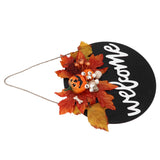 Round Wood Door Sign Farmhouse Front Door Hanging Welcome Sign Decors for Halloween ChristmasMaple Leaf Skeleton