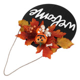 Round Wood Door Sign Farmhouse Front Door Hanging Welcome Sign Decors for Halloween ChristmasMaple Leaf Skeleton